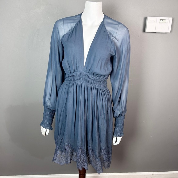 Magali Pascal Anthropologie dress Large blue lace feminine sheer whimsigoth - Picture 8 of 11